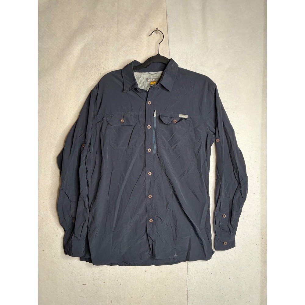 Eddie Bauer Mens Medium Navy Blue Ripstop Nylon Hiking Shirt Long Sleeve Vented